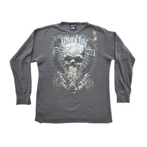 Miami Ink Skull Cross Thermal Shirt Mens XL- 2XL Long Sleeve Tattoo Graphic Y2K